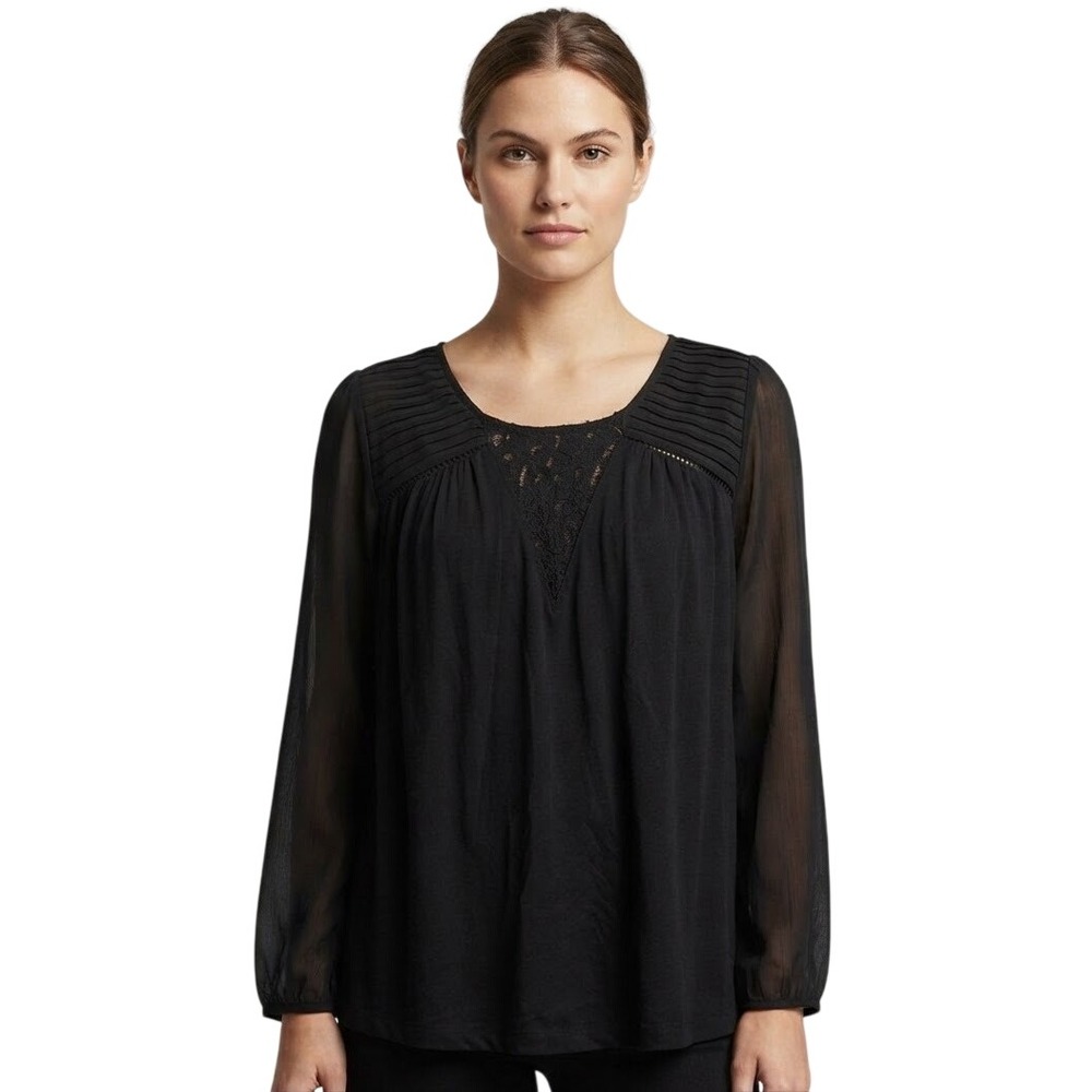 Lucky Brand Peasant Top Black Lace Boho Whimsigoth Fairy Fall Witchy Goth Medium